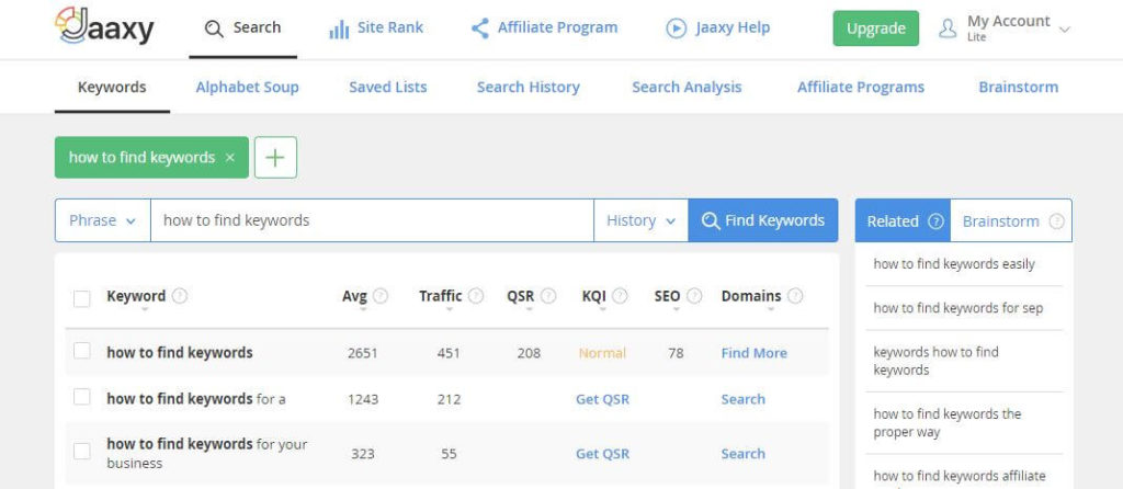 how to find keywords jaaxi