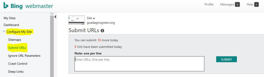 bing webmaster tools submit link