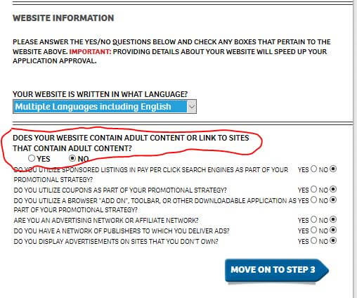 sharasale sign up process step 2b